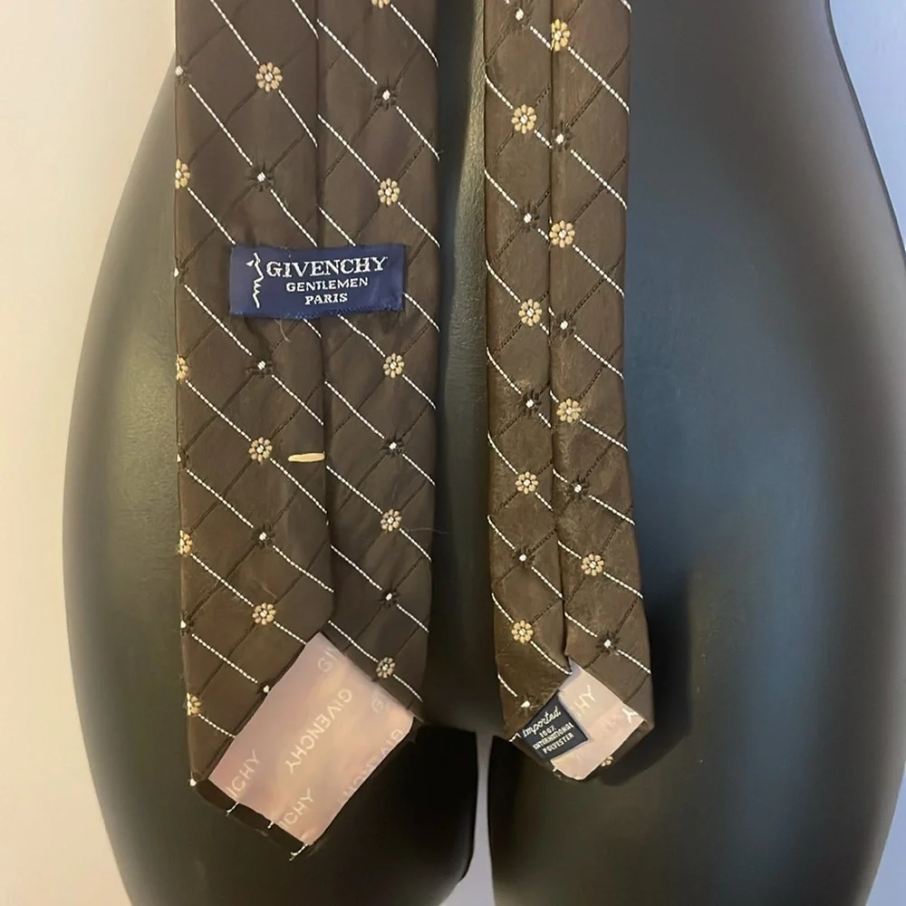 Givenchy Brown Floral Embroidered Polyester Vintage Necktie Tie